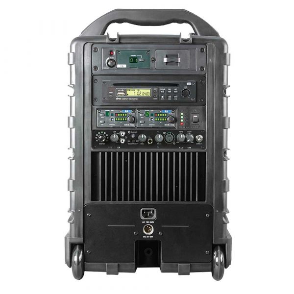 Mipro MA708 battery and mains powered portable PA system for rent - rear view