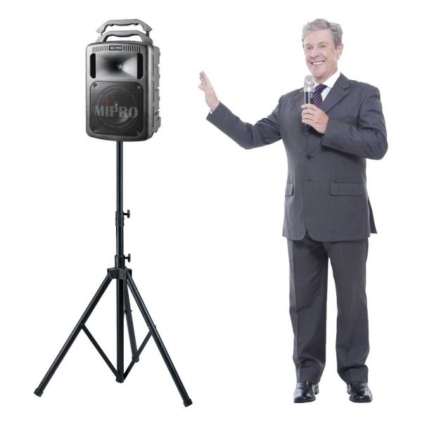 Mipro MA708 battery and mains powered portable PA system for rent - demo view